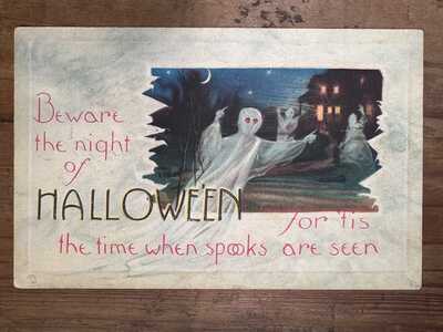 Vintage Nash Halloween Postcard - Series 32 - Beware of Night - 3 Spooky Ghosts
