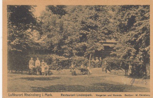 Postcard health resort Rheinsberg Mark restaurant Lindenpark by Christiany, 1920