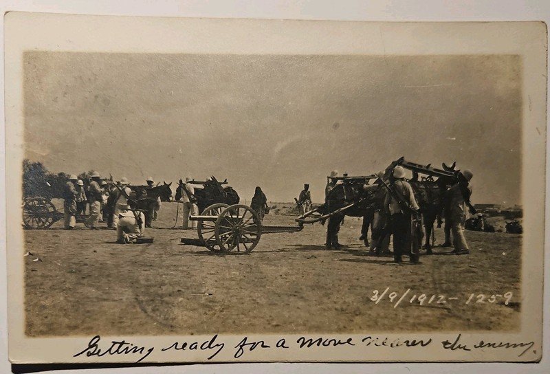 RPPC Torreon 3/9/1912 Mexican Revolution soldiers rifle horse cannons artillery