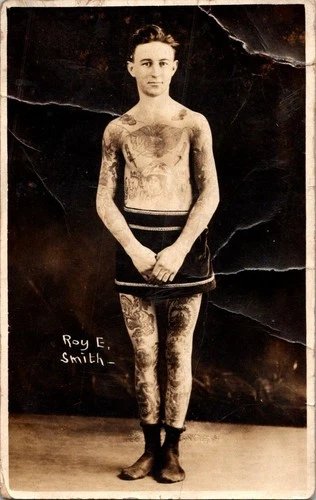RPPC ~ TATTOOED MAN ~ CIRUS ~ CARNIVAL ~ FREAK SHOW ~ SIDE SHOW 19