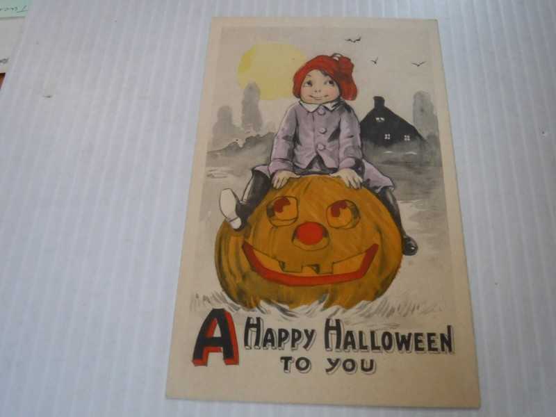 ANTIQUE BERGMAN PUBL HALLOWEEN POSTCARD #9029 (hand painted card) POSTED