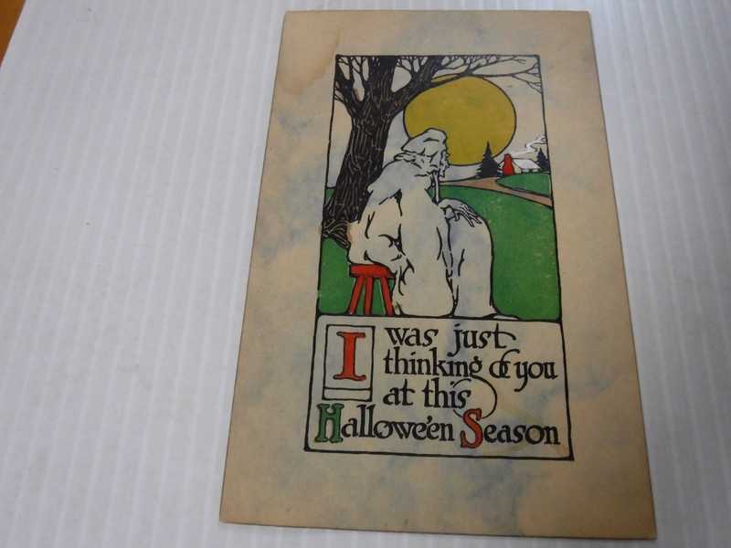 RARE GIBSON PUBL HALLOWEEN POSTCARD (Blue dye background) DIVIDED UNPOSTED RARE