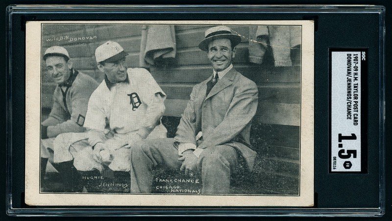 1907-09 H.M. Taylor RPPC Frank Chance HOF, Hughie Jennings HOF, Donovan SGC 1.5