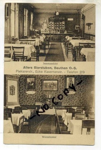 Postcard BEUTHEN in Upper Silesia - Allers beer bar Piekarer - corner Kasernenst