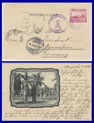 C421 Hawaii #81 Postcard to Germany - Waipahu, Oahu Jun 13, 1900 LAST DAY CANCEL