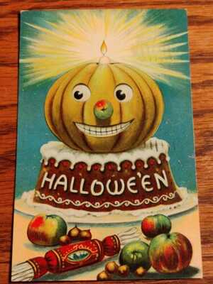 Halloween postcard  old Hallowe 'en postcard 1909 Halloween cake