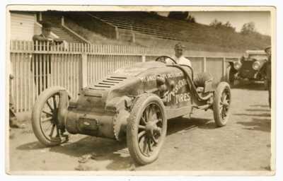BARNEY OLDFIELD Vanderbilt Cup 1909 Christie Racer Auto Race RPPC FIRESTONE INDY