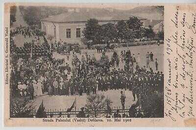 Romanian King Day =Parade1902 on Palace Street Vaslui=circulated PC 1904