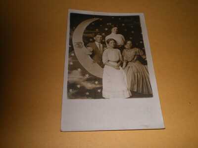 1911 Studio View RPPC Group of 4 Sitting Right Facing Paper Moon Stars Postcard