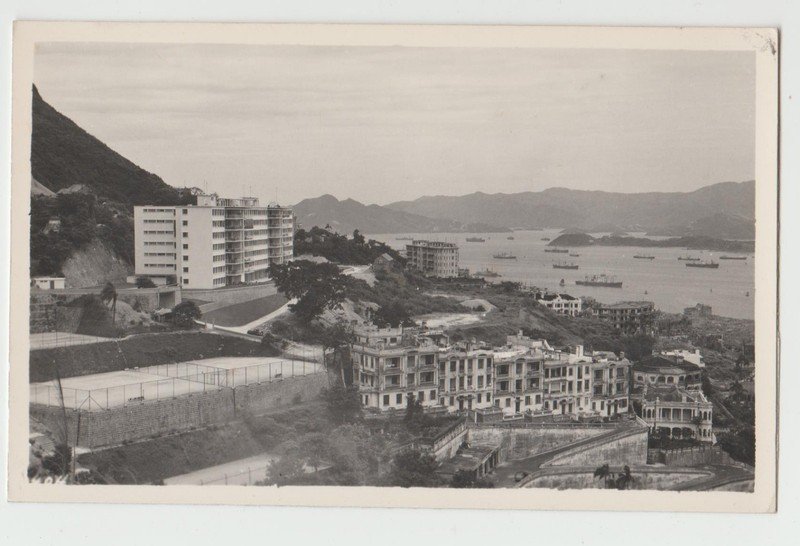 RPPC Hong Kong Harbour TENNIS COURT Aerial View HK B&W Real Photo Postcard