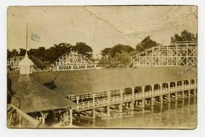 Sugar Island Park roller coaster ~ scarce 1922 RPPC postcard, Black Americana
