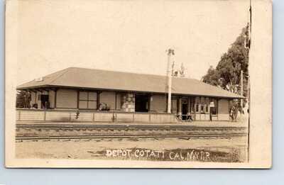 RPPC Real Photo Postcard California Cotati CalNWP Railroad Depot Station train