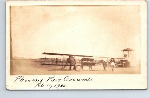 RPPC Real Photo Postcard Arizona Phoenix Fair Grounds Feb 1910 Early Aviation