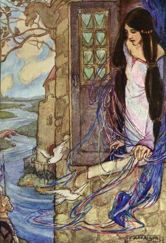 Postcard: Vintage Print Repro - Lady of Shalott - Art Nouveau - F. Harrison