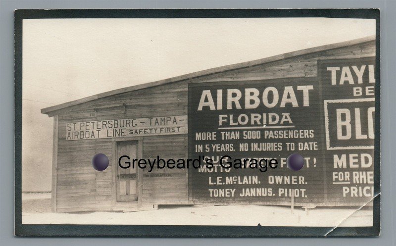 RPPC Airboat Tours Sign ST PETERSBURG TAMPA FL Florida Real Photo Postcard