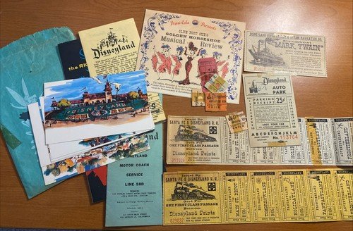 Disneyland 1955 Lot - Unused Postcards, Train Tickets, Brochures, Ride Tickets