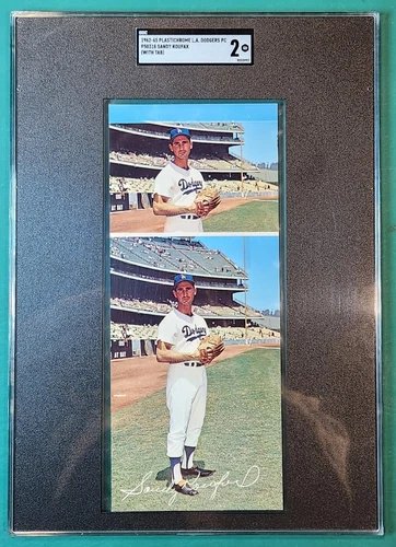 1962 Plastichrome Sandy Koufax Dodgers Postcard w/Tab SGC 2 GD Pop 1