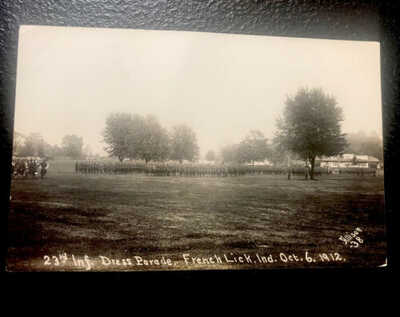 UNUSED 1912 Infantry Parade French Lick  - Indiana Postcard Monon Train Station