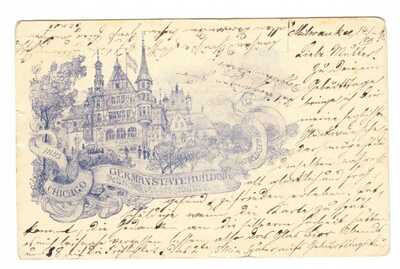VERY RARE GERMAN 1893 COLUMBIAN WORLD'S FAIR POSTCARD PPC EXPOSITION STAMPS EXPO