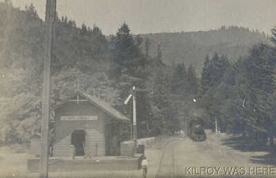 1908 RPPC Ben Lomond California Train Depot Railroad Station Train Approaches