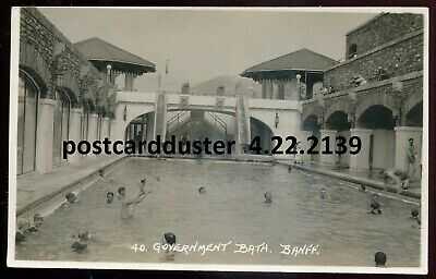 BANFF Alberta 1920s Government Bath. Real Photo Postcard by Byron Harmon