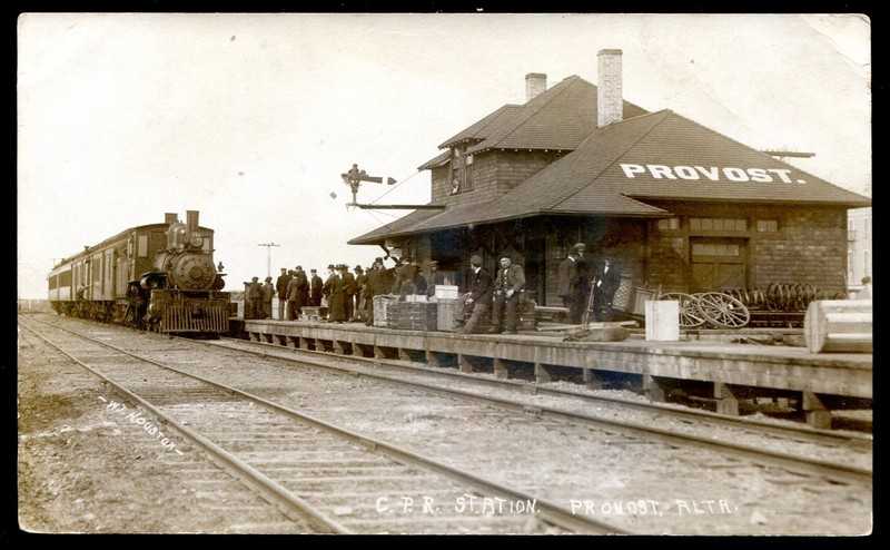 PROVOST Alberta 1910s CPR Train Station. Real Photo Postcard by Houston
