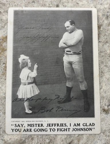 Rare 1909 JAMES JEFFRIES - Jack Johnson Championship Boxing Postcard Oversized
