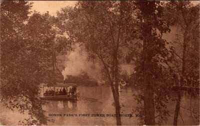 1910 Antique Postcard Homer Park First Power Boat Illinois Champaign Co IL River