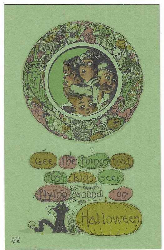 Nash Halloween Postcard "Gee the things that..." Green color background