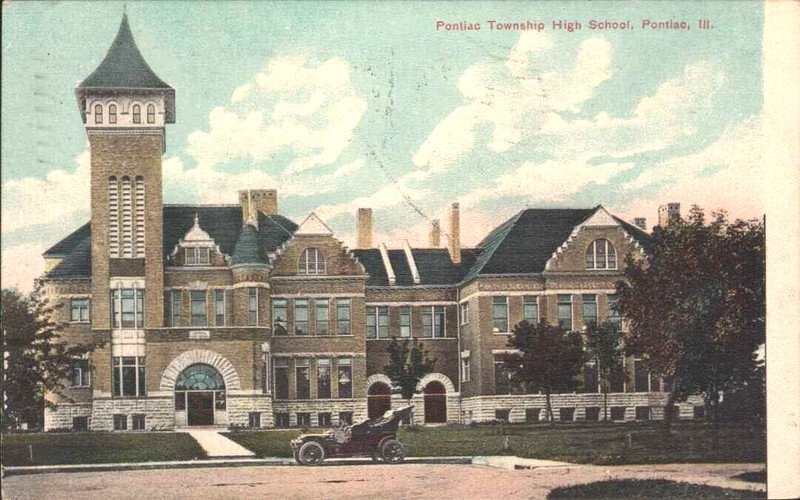 1908 PONTIAC Illinois IL Township High School Germany Litho postcard