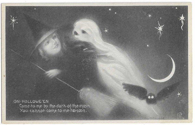 Pink Perfection Fairman Co. Halloween Postcard "Come to me by the dark..."