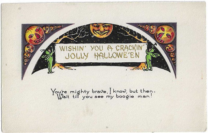 Winsch #4973 Halloween Postcard "Wishin' you a cracklin' jolly Halloween" Scarce