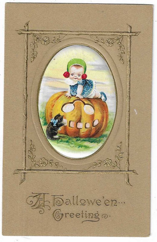 Winsch Halloween Postcard Girl JOL Cat