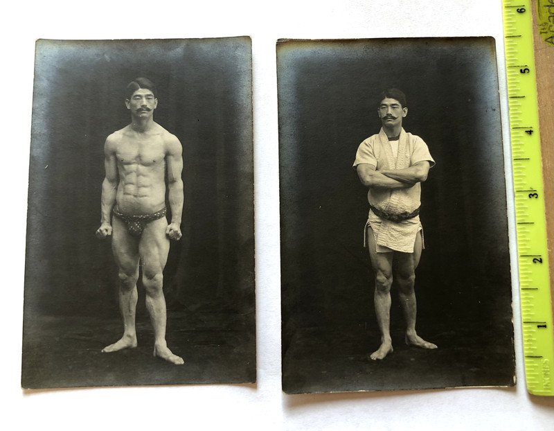 Jujitsu Wrestler Raku Sadakazu Uyenishi 2 VTG Postcard Japan Jiu-Jitsu RPPC