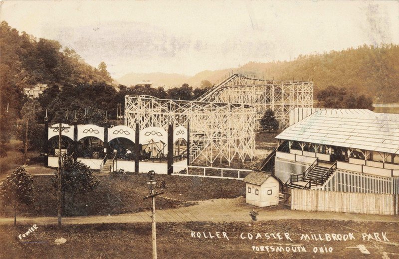 Roller Coaster Millbrook Park Portsmouth Ohio RPPC Postcard Real Photo 1910