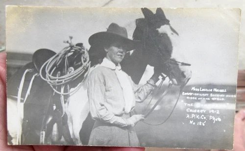 1912 CALGARY STAMPEDE COWGIRL CHAMPION LUCILLE MULHALL REAL PHOTO POSTCARD #2