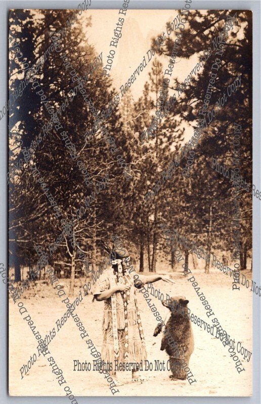 Vintage RPPC Native American girl bear cup Yosemite Park CA Real Photo Postcard