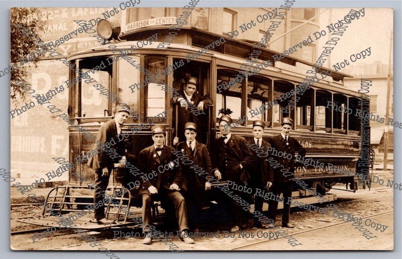 Antique RPPC Trolley Street Car Jersey City New Jersey? Real Photo Postcard