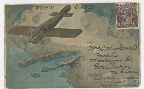 P108/04 AUSTRALIA 5/8/1919 HARRY BUTLER ILLUSTRATED FLIGHT POSTCARD ADELAIDE