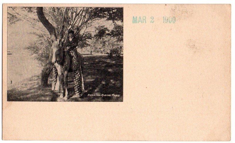 HI Hawaii 1900 Postcard, Unusual Horse Riding Outfit, Hawaiian Postal Card