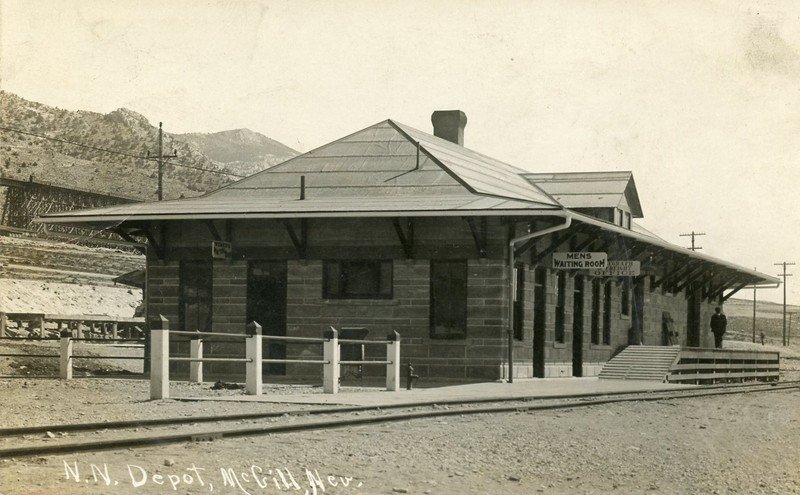 Postcard Nevada Northern Railway Depot McGill Nevada Postmark May 1915