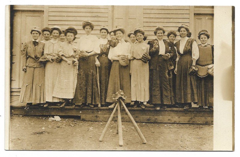 Baseball: Women with Baseball Equipment; Real Photo Postcard; ca. 1910