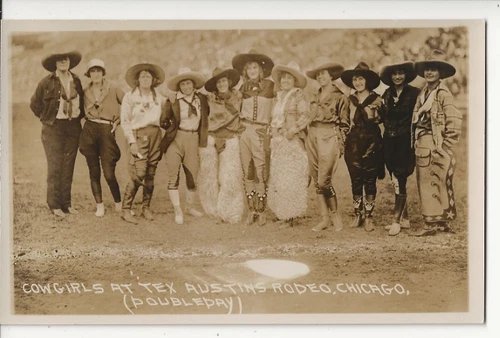 ORIGINAL OLD DOUBLEDAY CHICAGO AUSTINS RODEO REAL PHOTO RPPC OF FAMOUS COWGIRLS