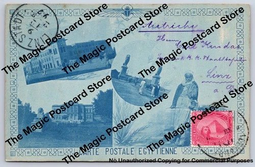 Egypt Cyanotype Multivew RPPC Sphinx Palace CAIRO Photo Cover Linz Austria 1903
