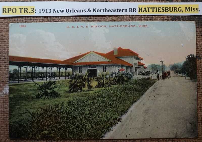 RPO TR.3: 1913 New Orleans & Northeastern RR Station HATTIESBURG, Miss. Postcard