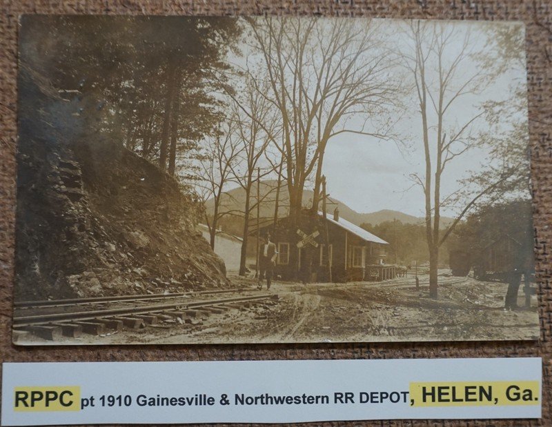 RPPC pt 1910 Gainesville & Northwestern RR DEPOT, HELEN, Ga. Postcard REAL PHOTO
