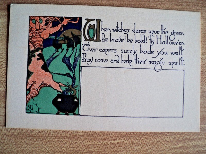 HALLOWEEN Witches w/ Cauldron vintage RUST CRAFT Invitation Postcard