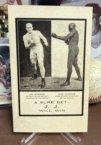 VTG. Jack Johnson Jim Jeffries Boxing Postcard Pre 1910 A Sure Bet Promo Rare