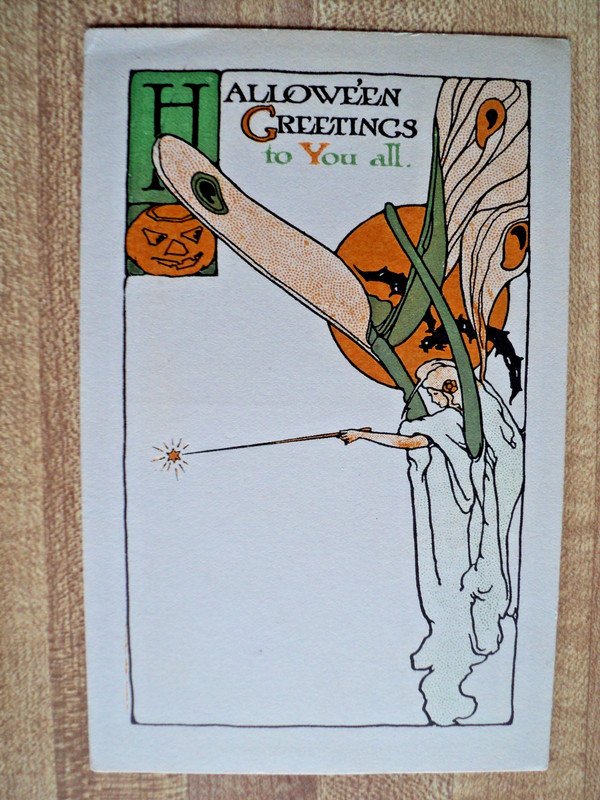 HALLOWEEN Fairy with Wand & J-O-L vintage Fairman Pink Perfection 6931 Postcard