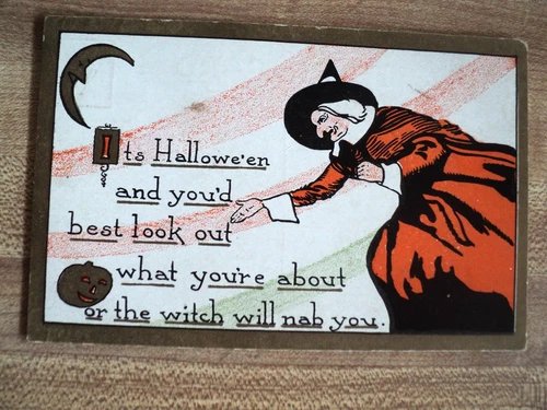 HALLOWEEN Look Out or the WITCH will Nab You vintage K&T Postcard